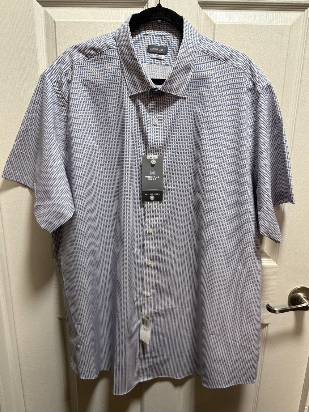 Van Heusen Short Sleeve Button-Down Shirt in Blue Microcheck China blue XXL